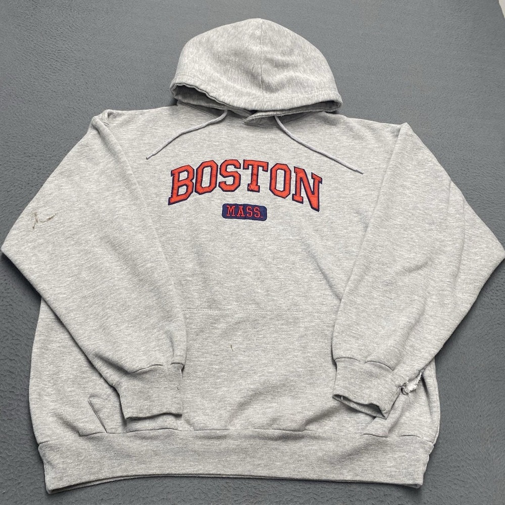 Boston Hoodie Sweatshirt Mens XL Gray Fleece Pullover Ritchie's Embroidered
